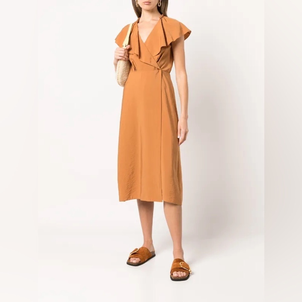 Vince Elegant Tan Wrap ruffle Dress